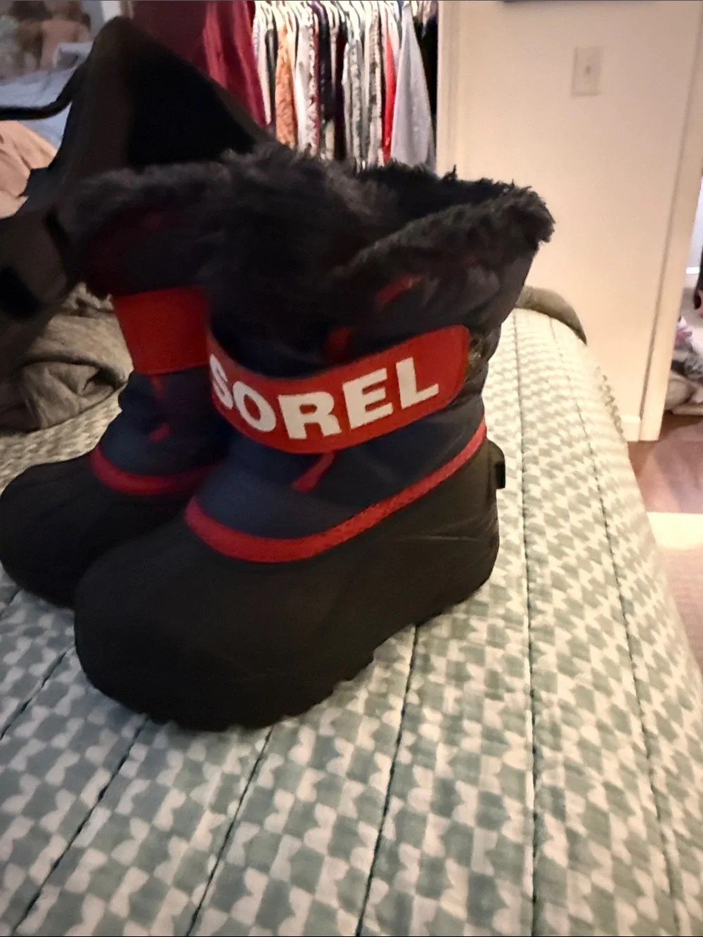 Sorel Kids Navy and Red Snow Boots